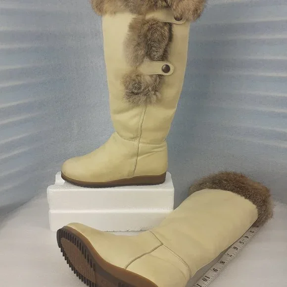 VINTAGE MUKLUK FUR TRIM SHERPA LINED SNAP BUTTON NATIVE COLDWEATHER SNOW BOOT 5 - Picture 9 of 11